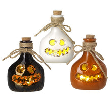 Load image into Gallery viewer, Set of 3 Halloween Light Up Pottery Bottles – 13cm