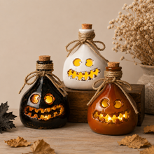 Load image into Gallery viewer, Set of 3 Halloween Light Up Pottery Bottles – 13cm