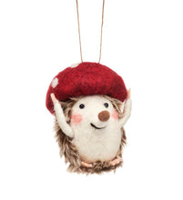 Load image into Gallery viewer, Hedgehog with Mushroom Hanging Christmas Decoration
