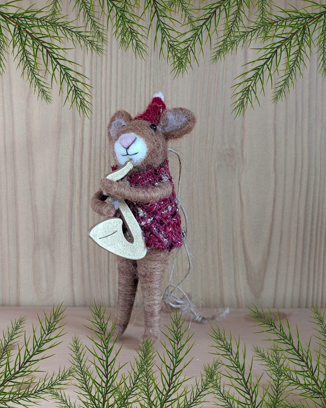 Mouse with Saxophone Hanging Christmas Decoration