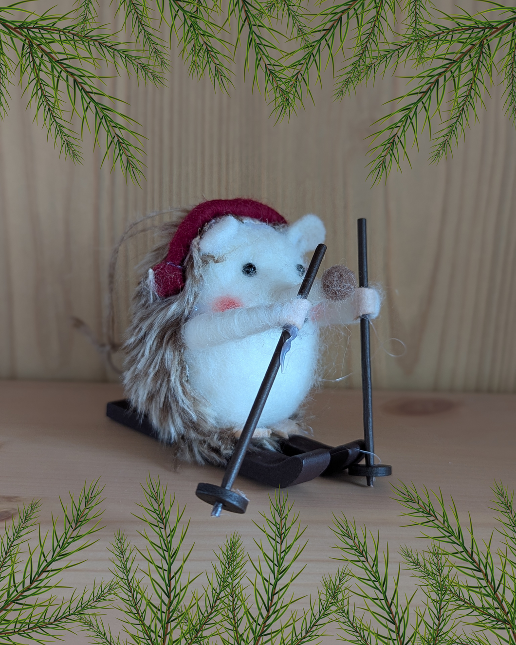 Hedgehog on Skis Hanging Christmas Decoration