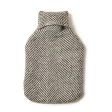 Load image into Gallery viewer, Gray herringbone patterned hot water bottle cover on a white background
