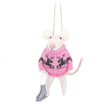 Load image into Gallery viewer, Ice-Skating Mouse in a pink Jumper Felt Decoration
