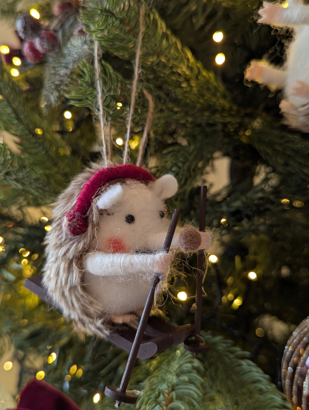 Hedgehog on Skis Hanging Christmas Decoration